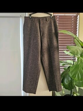 J CREW Wool Fall Career Office Work Sz 34  High-rise Straight Lined Brown Pants
